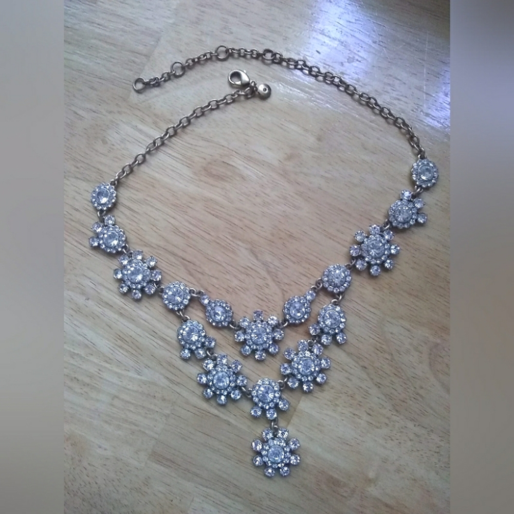 J. Crew Gold-Tone Chain Clear Crystal Cut Rhinestone Statement Necklace